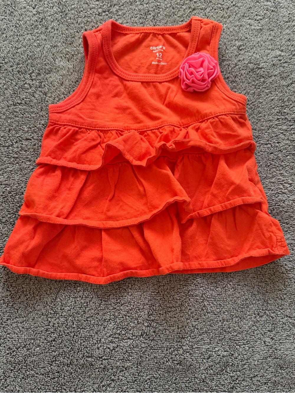 Carter's Bright Orange Ruffle Tank with Pink Flower